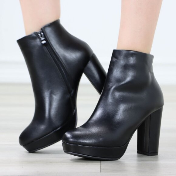 Womens Chunky Platform High Heeled Bootie Zip Up Black Ankle Boots Block Heel - Picture 7 of 15